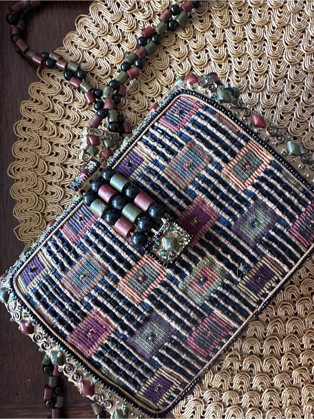 Beaded Geometric Crossbody Bag - Multicolor